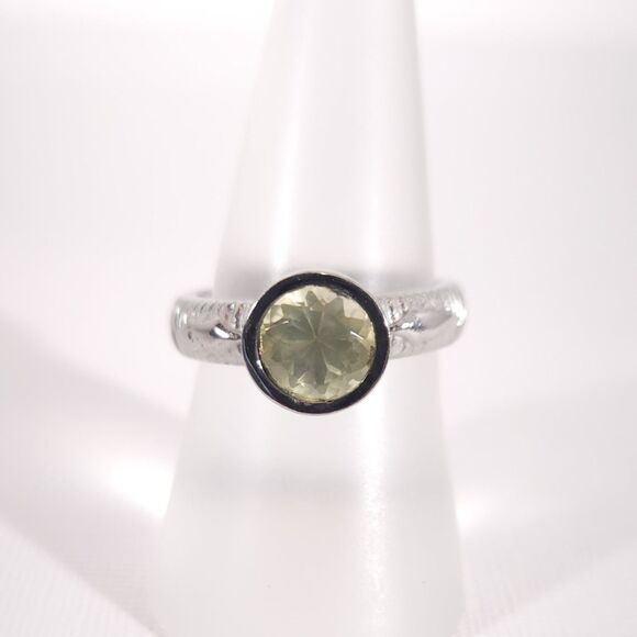 Lemon-Lime Quartz Ring Stainless Steel Size 8 - Picture 1 of 8
